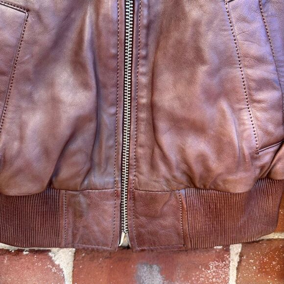 Mango MNG $240 Brown 100% Leather Jacket bomber coat women's medium NWT - Picture 10 of 13